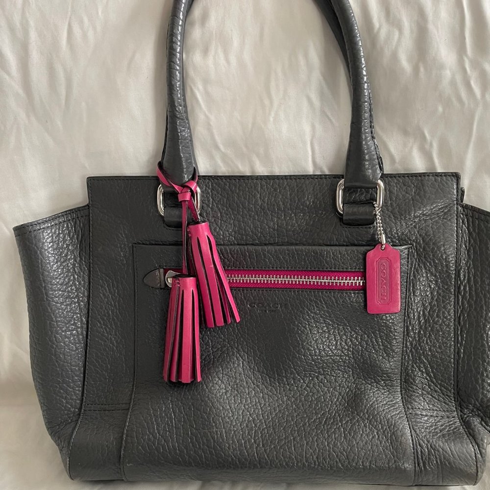 Coach Shoulder Bag Dark Grey with Magenta Accents